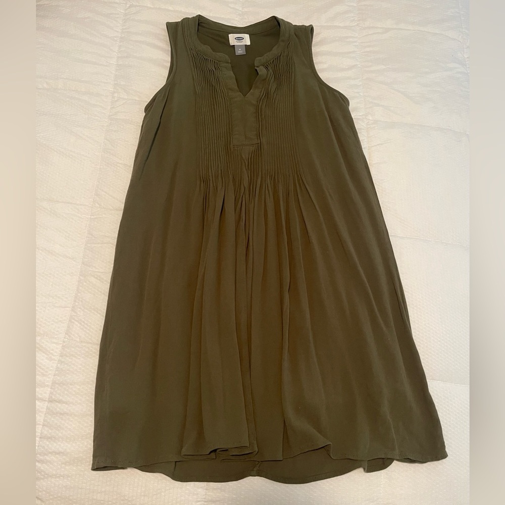 Olive green Old Navy pleated tank dress